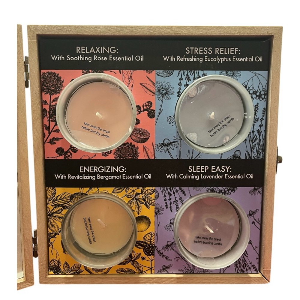 Bloomfield Luxury Soy Aromatherapy Candle 4pc Set Essential Oils in Wooden Box